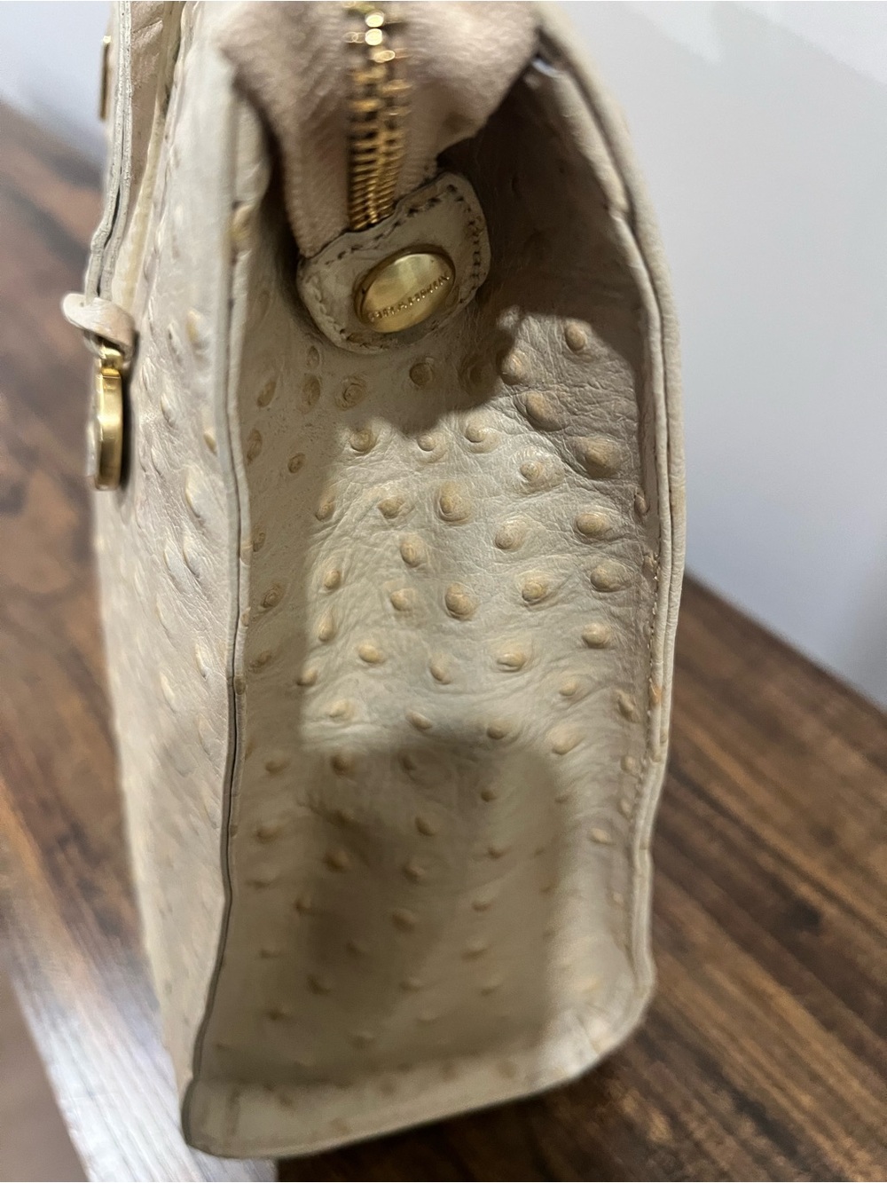 Brahmin Cream Ostrich-Textured Tote with Matching Croc Wallet - Picture 6 of 12